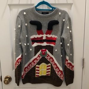 F21 Funny Gray Christmas Santa in Chimney Sweater